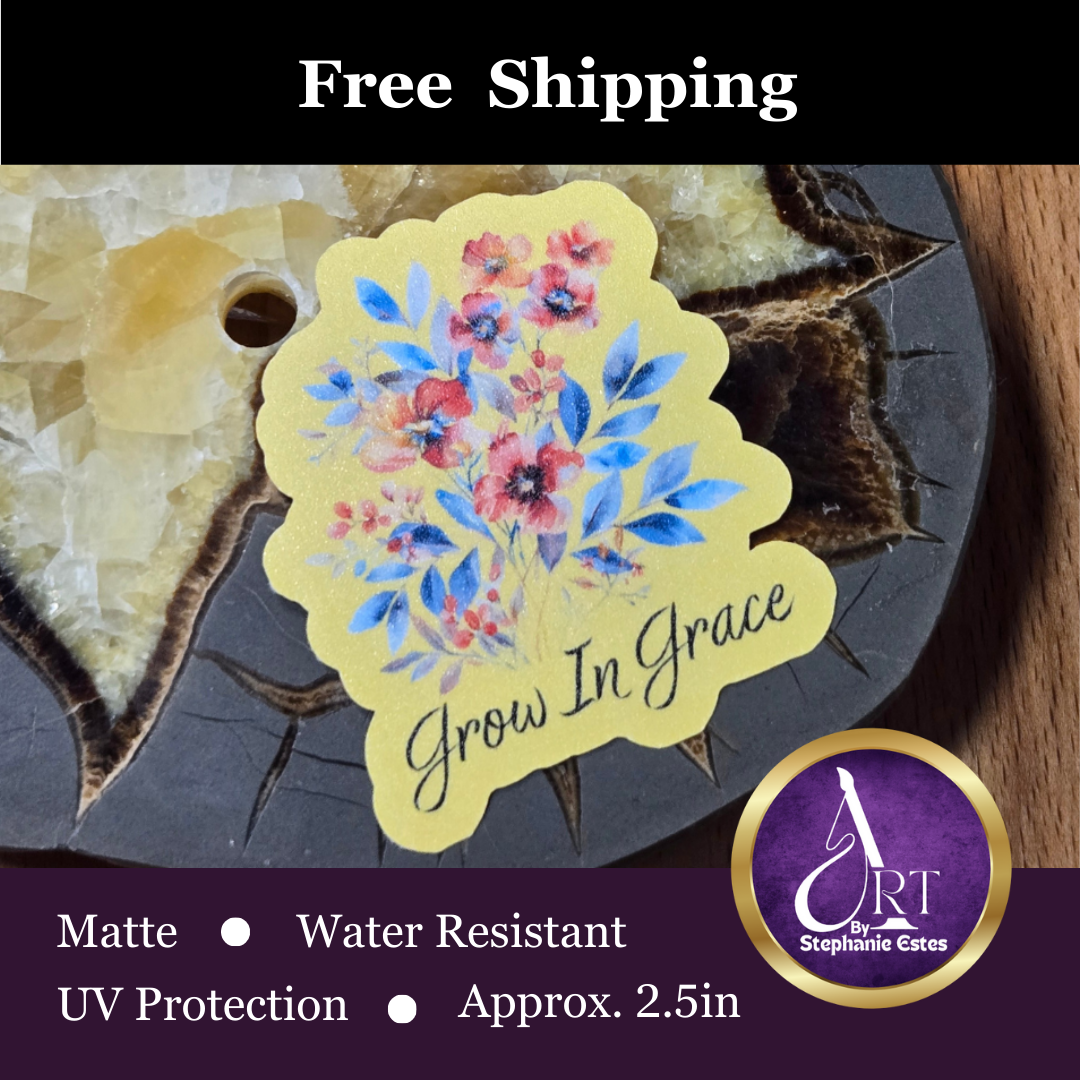 Grow in Grace – Waterproof Vinyl Sticker | Floral Faith-Based Decal