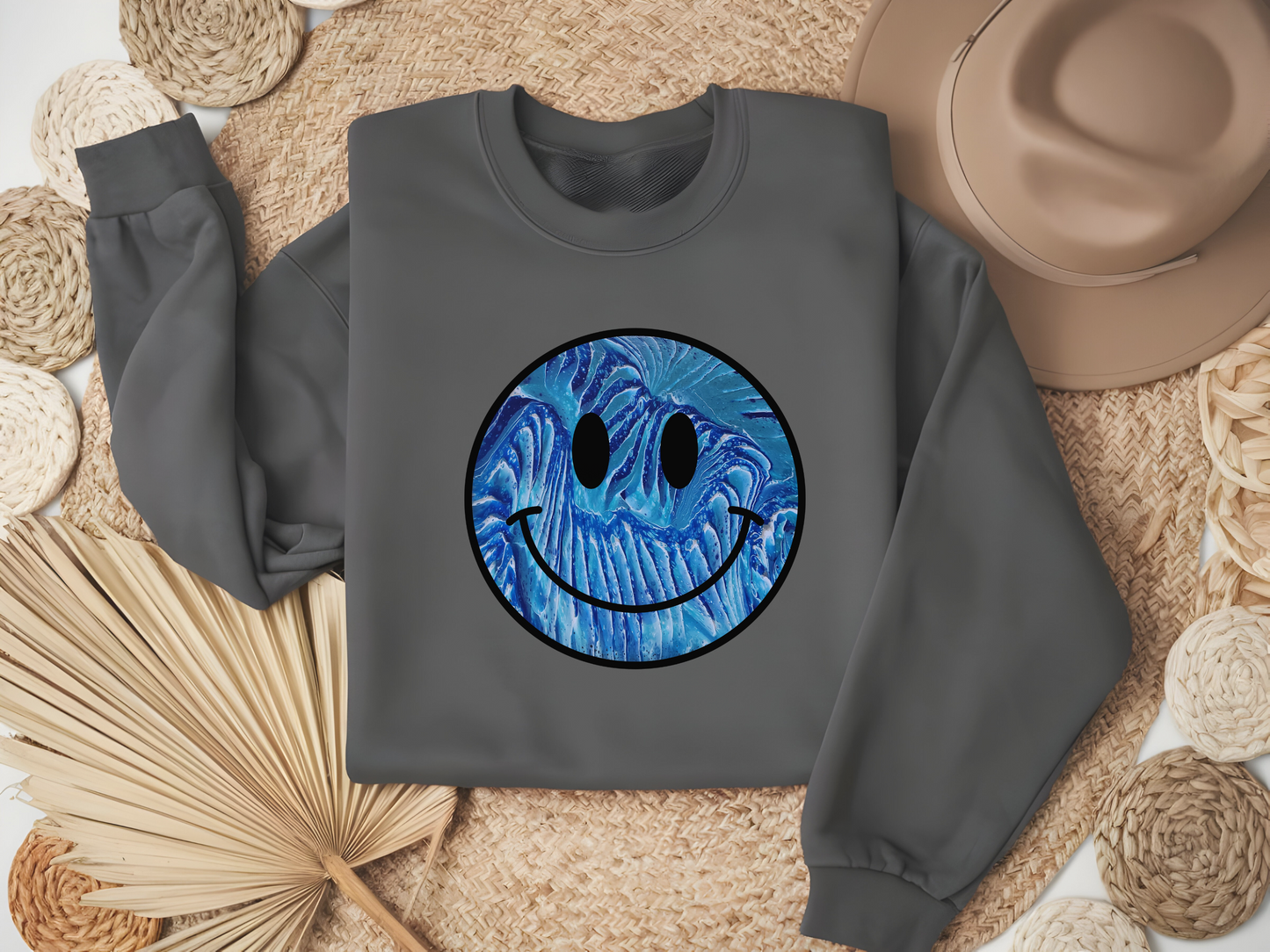 Abstract Smiley Face Sweatshirt – Handcrafted Art-Inspired Crewneck