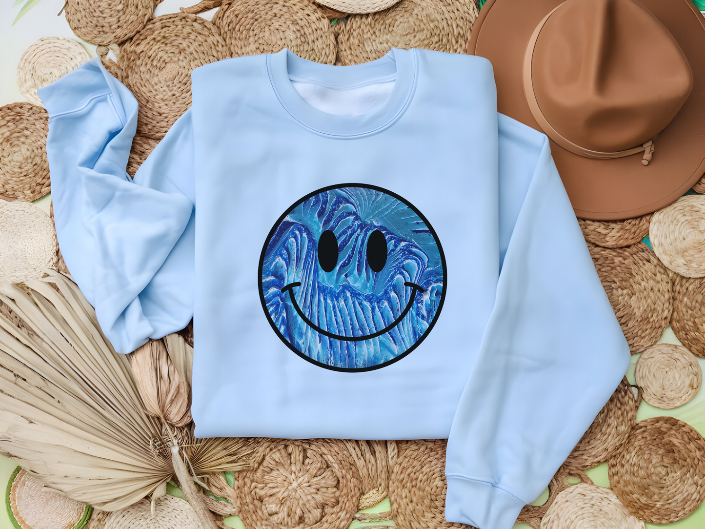 Abstract Smiley Face Sweatshirt – Handcrafted Art-Inspired Crewneck