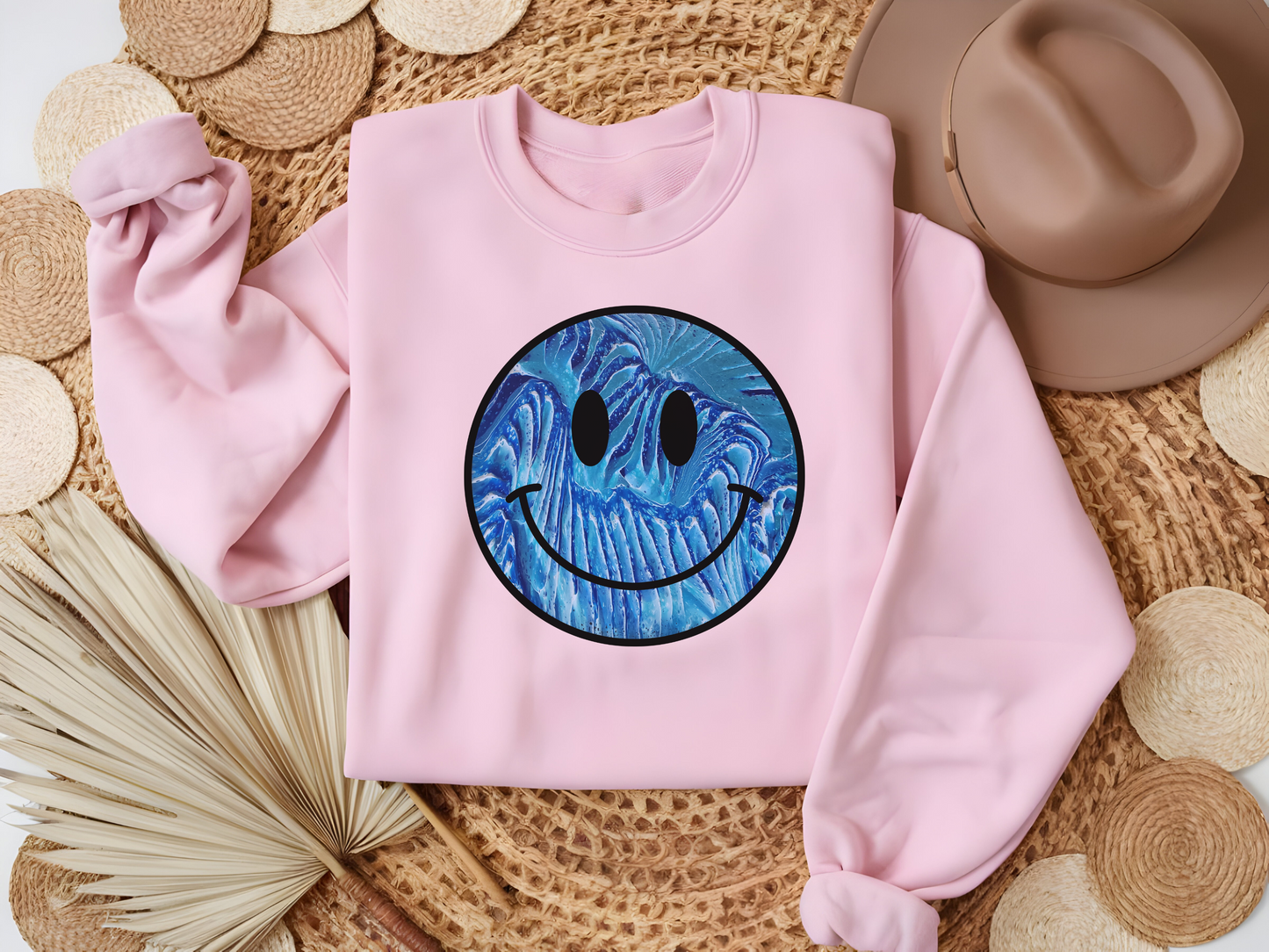 Abstract Smiley Face Sweatshirt – Handcrafted Art-Inspired Crewneck